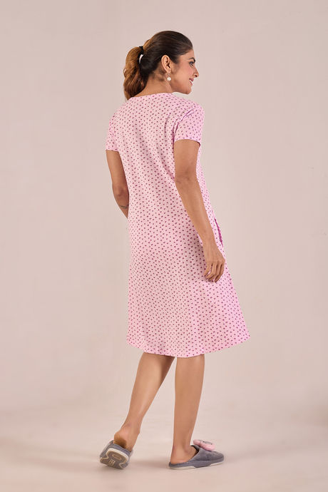 Sweet Moon Knit Cotton Mid Length Nightdress - Millennial Pink — image 2